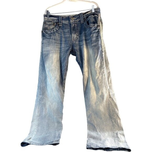 Rock Revival Jeans Mens Size 34x32 Light Wash Addox Relaxed Straight 5 Pocket - Picture 1 of 9